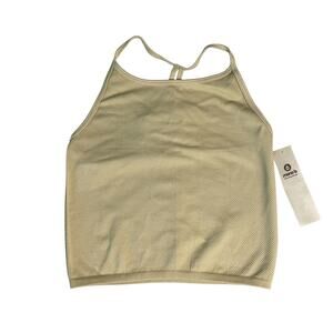 NWT Mono B Cropped Halter Racerback Tank Womens Medium Pale Yellow Summer Layer